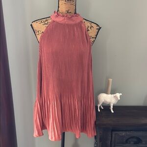 ARULA Pleated Halter Blouse in Coral